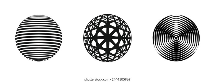 A collection of 3D sphere vector designs featuring various geometric element textures is isolated against a white background. The blobs showcase diverse patterns for added visual interest.