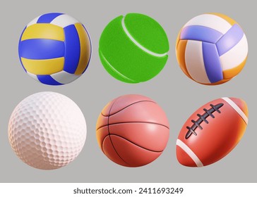 Collection of 3d sport and ball icon collection isolated on blue, Sport and recreation for healthy life style concept. Eps 05