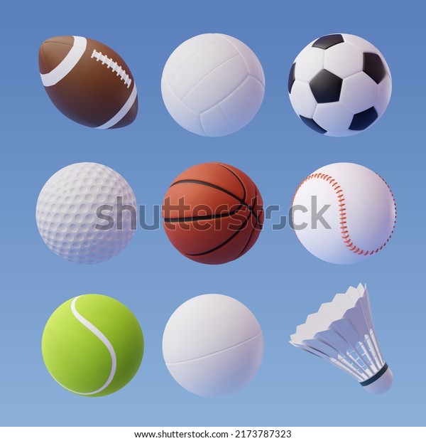 Collection of 3d sport and ball icon collection\
isolated on blue, Sport and recreation for healthy life style\
concept. Eps 10\
Vector.