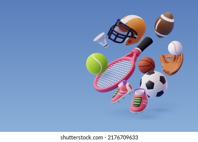 Collection of 3d sport icon collection isolated on blue, Sport and recreation for healthy life style concept. Eps 10 Vector. - Shutterstock ID 2176709633