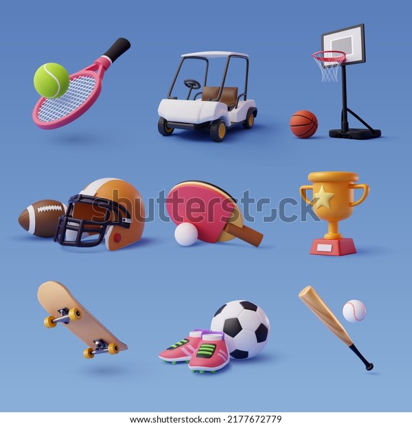 Collection\
of 3d sport icon collection isolated on blue, Sport and recreation\
for healthy life style concept. Eps 10\
Vector.