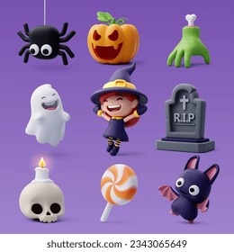 Collection of 3d Vector Halloween icon, Happy Halloween party concept. Eps 10 Vector.