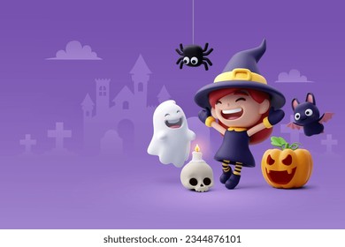 Colección del icono 3d Vector Halloween, concepto de fiesta Feliz Halloween. Vector Eps 10.