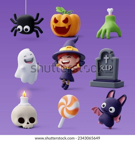 Collection of 3d Vector Halloween icon, Happy Halloween party concept. Eps 10 Vector.