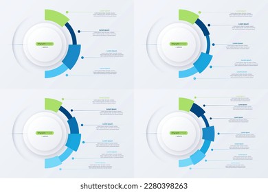 Collection of 4 5 6 7 options circle infographic diagrams. Vector illustration.