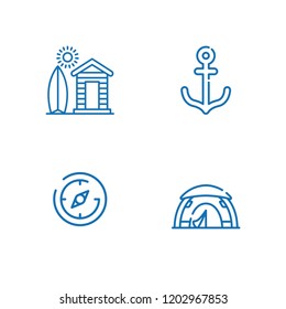 Collection of 4 adventure outline icons include icons such as compass, anchor, tent