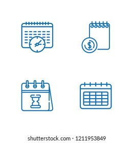 Collection of 4 agenda outline icons include icons such as calendar
