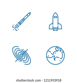 Collection of 4 alien outline icons include icons such as spaceship, black hole, mars