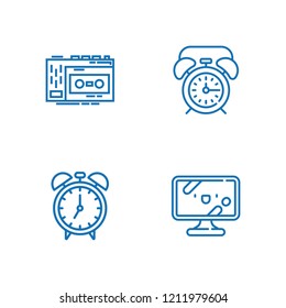 Collection of 4 analog outline icons include icons such as tv, alarm clock