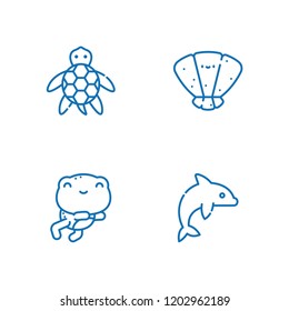 Collection of 4 aquatic outline icons include icons such as dolphin, turtle, seashell