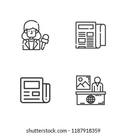 Collection of 4 article outline icons include icons such as newspaper, news reporter