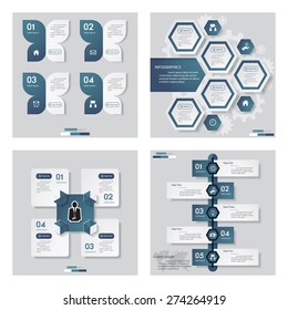Collection of 4 blue color template/graphic or website layout. Vector Background. For your idea and presentation.