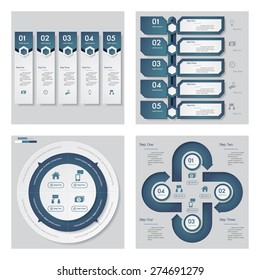 Collection of 4 blue color template/graphic or website layout. Vector Background. For your idea and presentation.