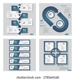 Collection of 4 blue color template/graphic or website layout. Vector Background. For your idea and presentation.