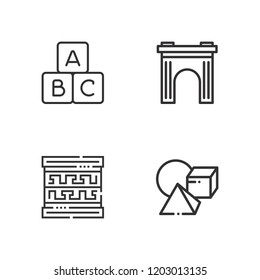 Collection of 4 brick outline icons include icons such as blocks, arch, cubes