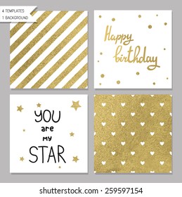 Collection of 4 card templates. Could use as seamless tile pattern. Trendy gold style  Perfect for valentines day, birthday, save the date invitation. You are my star