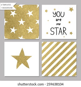 Collection of 4 card templates. Could use as seamless tile pattern. Trendy gold style  Perfect for valentines day, birthday, save the date invitation