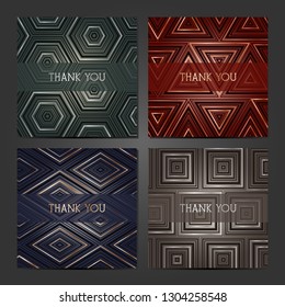 Collection of 4 card templates with geometric pattern. For the wedding, marriage, save the date cards, invitations, greetings. Abstract backgrounds.