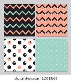 Collection of 4 card templates, seamless tile pattern