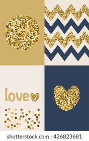 Collection of 4 card templates. Trendy gold style