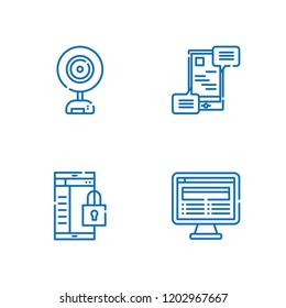 Collection of 4 chat outline icons include icons such as smartphone, communications, webcam