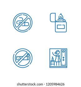 Collection of 4 cigarette outline icons include icons such as no smoking, lighter, steam