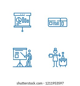 Collection of 4 class outline icons include icons such as master of ceremonies, presentation