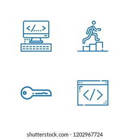 Collection of 4 code outline icons include icons such as key, coding, html