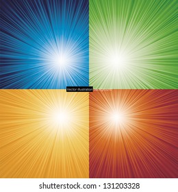 collection of 4 color burst background. vector.