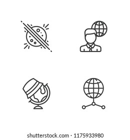 Collection of 4 continent outline icons include icons such as world, worldwide, globe