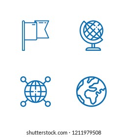 Collection of 4 continent outline icons include icons such as earth globe, planet earth, worldwide