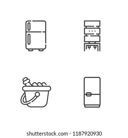 Collection of 4 cooler outline icons include icons such as ice bucket, fridge