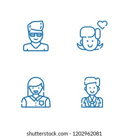 Collection of 4 couple outline icons include icons such as boy, girl, woman