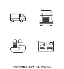 Collection of 4 courier outline icons include icons such as truck, postcard