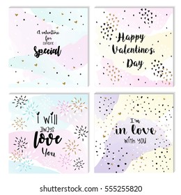 Collection of 4 cute card templates. Wedding, marriage, save the date, baby shower, bridal, birthday, Valentine's day. Stylish simple design. Vector illustration. Poster template.