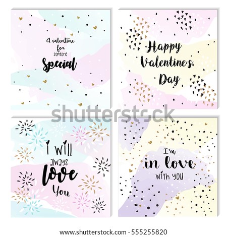 Collection of 4 cute card templates. Wedding, marriage, save the date, baby shower, bridal, birthday, Valentine's day. Stylish simple design. Vector illustration. Poster template.