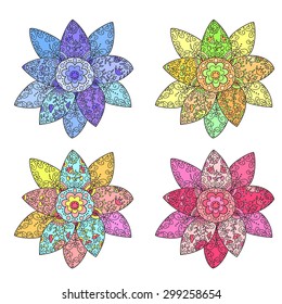 Collection of 4 cute vector abstract flowers.