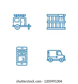 Collection of 4 deliver outline icons include icons such as delivery truck, van, mobile phone