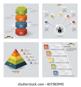 Collection of 4 design colorful presentation template. Vector Background. For your idea and presentation.