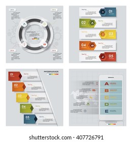Collection of 4 design colorful presentation templates. Vector Background. For your idea and presentation.