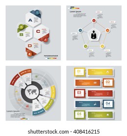 Collection of 4 design colorful presentation templates. Vector Background. For your idea and presentation.