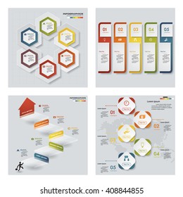 Collection of 4 design colorful presentation templates. Vector Background. For your idea and presentation.