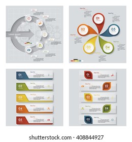 Collection of 4 design colorful presentation templates. Vector Background. For your idea and presentation.