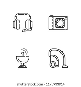 Collection of 4 electronics outline icons include icons such as vacuum cleaner, headphones, satellite dish