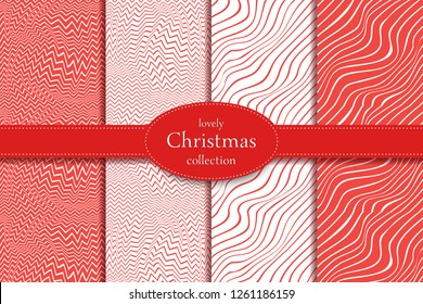Collection of 4 elegant seamless lines. Valentine's day or Christmass red pattern. Christmass love pattern