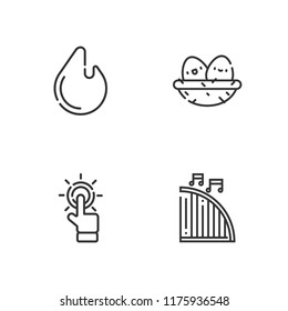 Collection of 4 emblem outline icons include icons such as tap, fire, harp