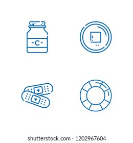 Collection of 4 emergency outline icons include icons such as stop button, medicine, band aid