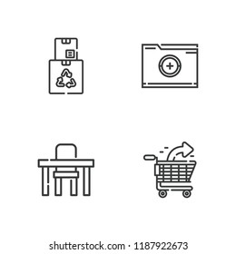 Collection of 4 empty outline icons include icons such as boxes, folder, table