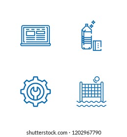 Collection of 4 equipment outline icons include icons such as settings, laptop, detergent