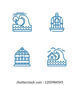 Collection of 4  escape outline icons include icons such as bird cage